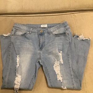 GOGO JEANS RIPPED ANKLE-LENGTH SKINNY JEANS